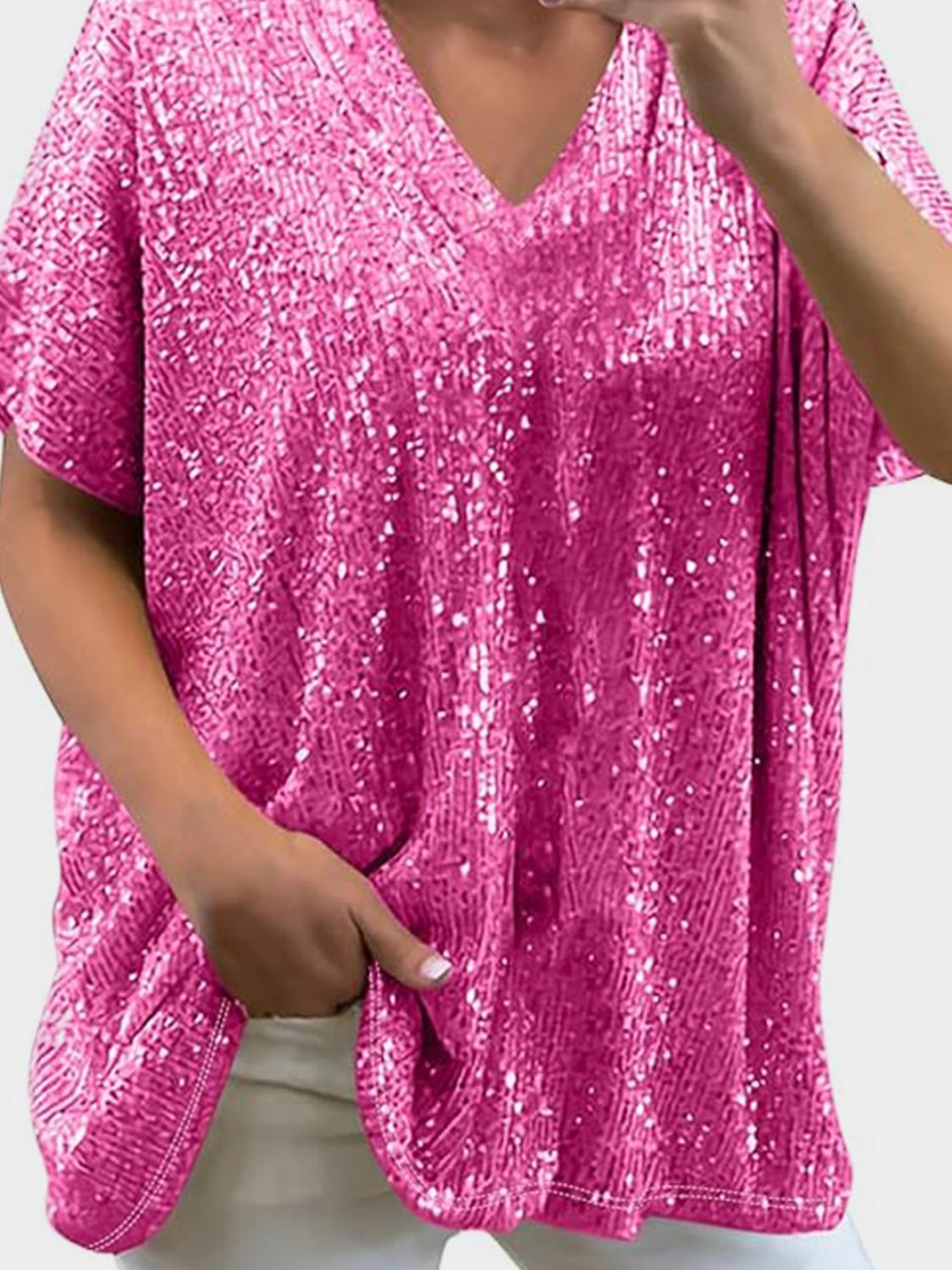 Sequin V-Neck Top