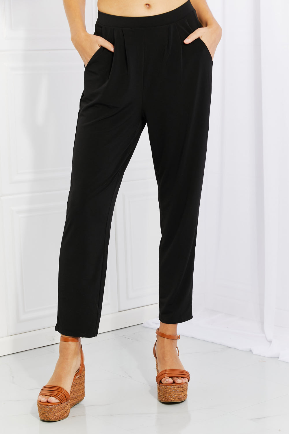 Pleated High Waist Pants with Side Pockets