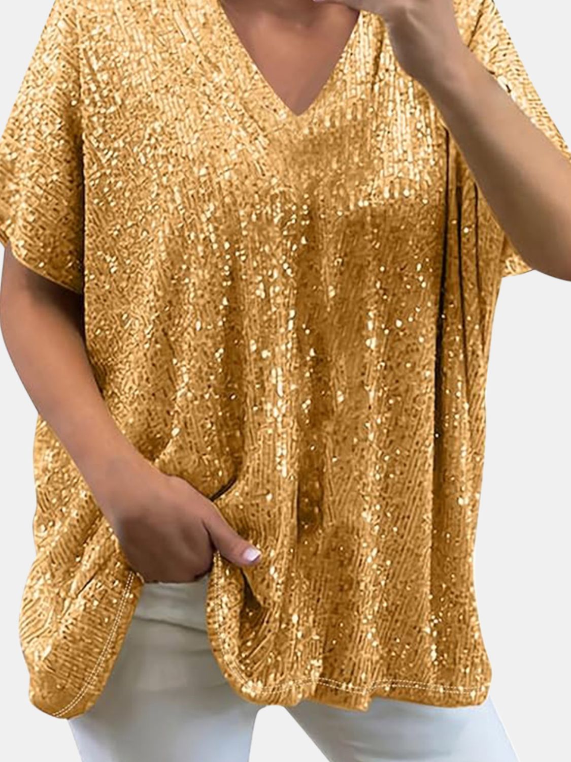 Sequin V-Neck Top