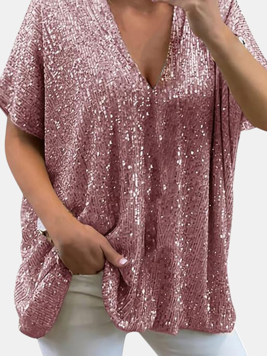 Sequin V-Neck Top