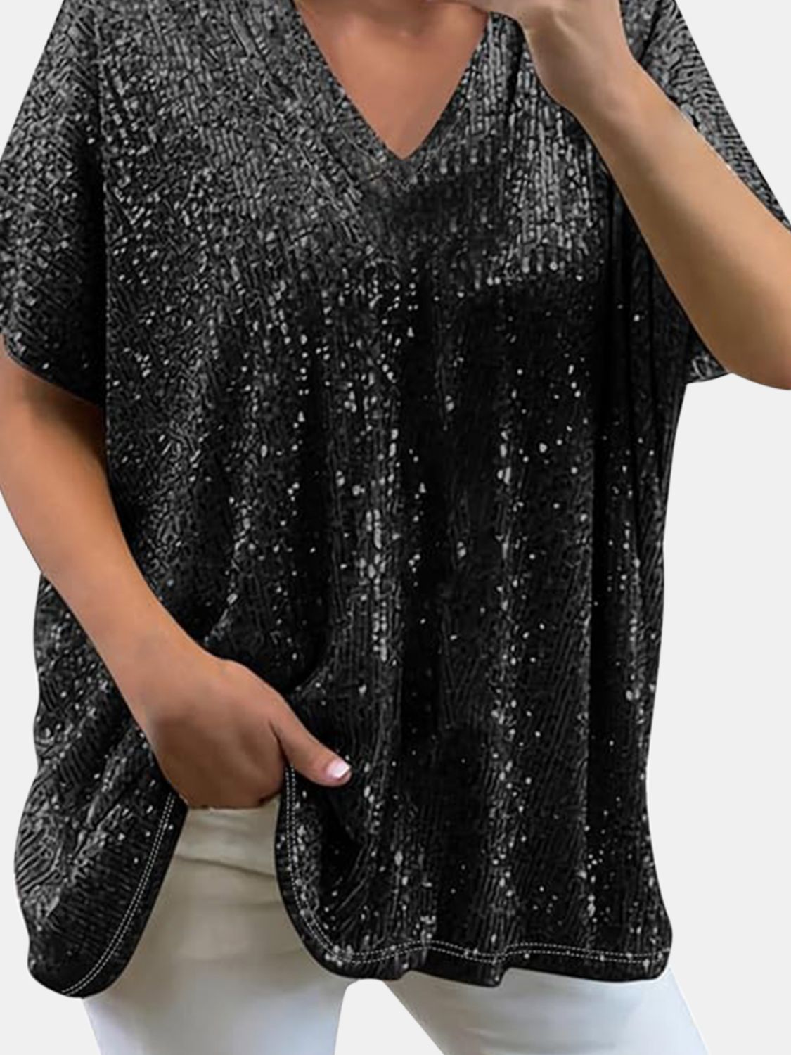 Sequin V-Neck Top