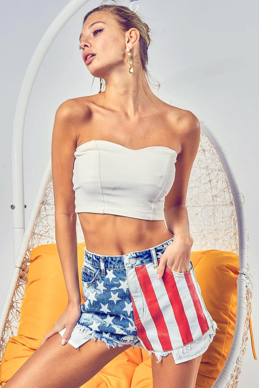 US Flag Denim Shorts