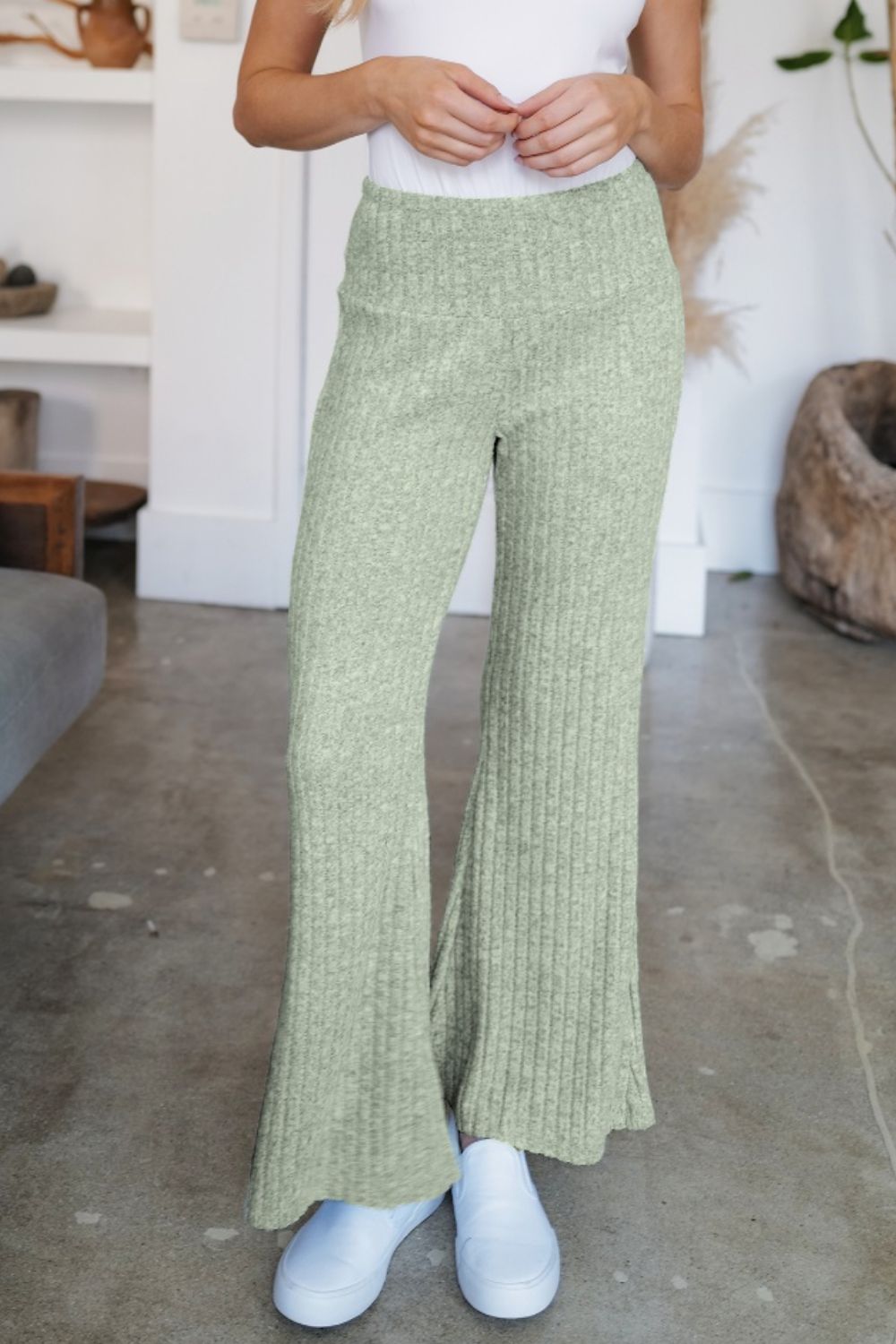 Ribbed High Waist Flare Pants