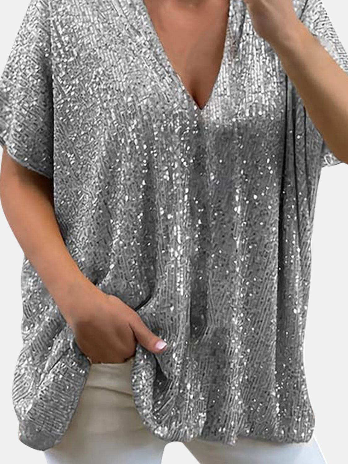 Sequin V-Neck Top