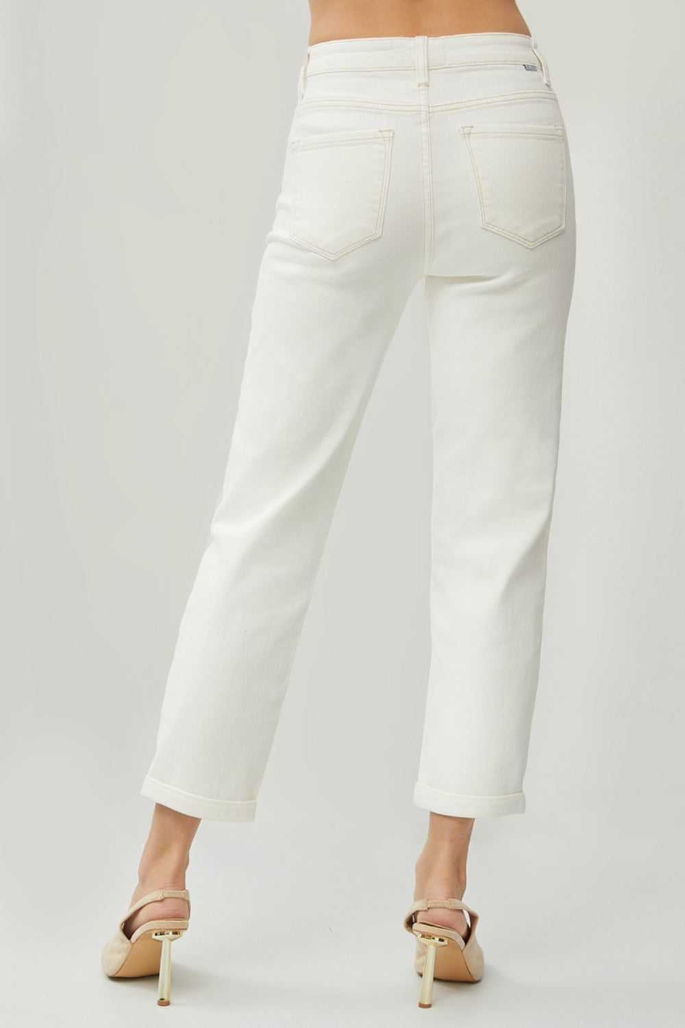 High Waist Rolled Hem Straight Jeans