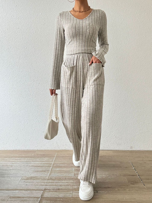 Ribbed Top and Pocketed Pants Set