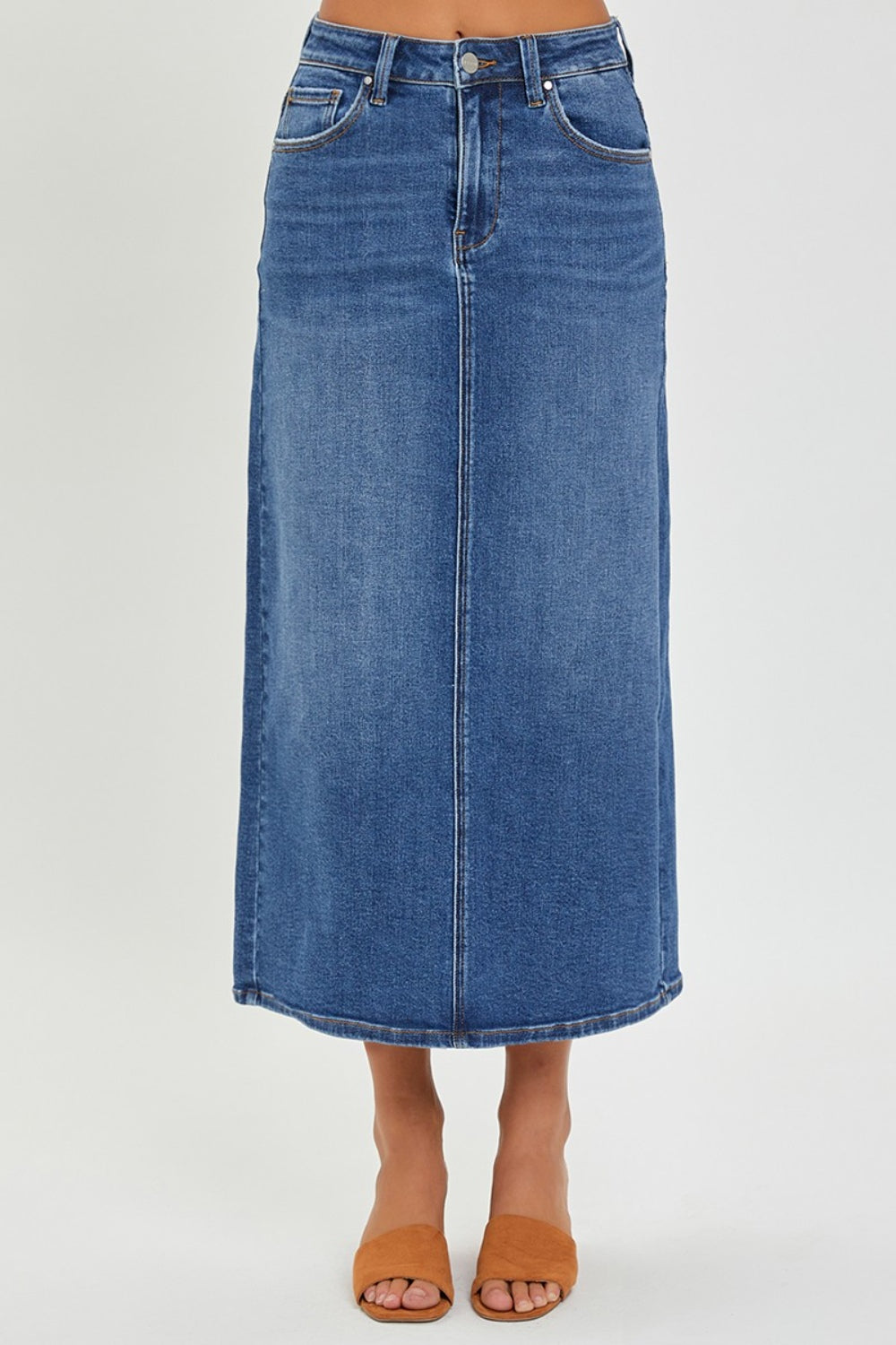 High Rise Back Slit Denim Skirt