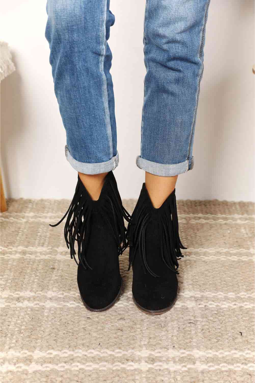 Fringe Ankle Boots in Black