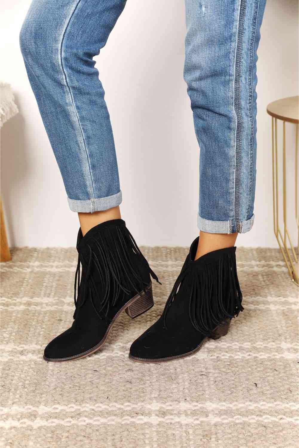 Fringe Ankle Boots in Black