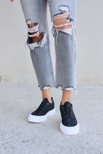 Sequin Lace-Up Platform Sneakers