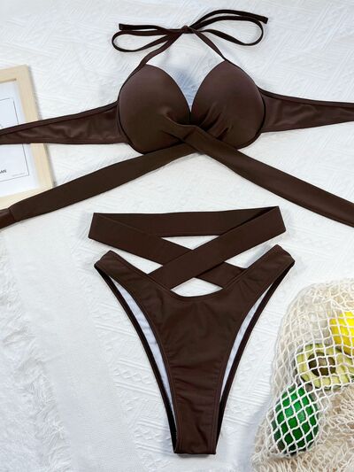 Crossover Halter Neck Bikini Set