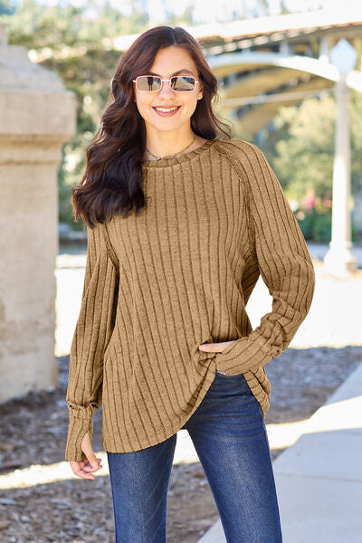 Round Neck Long Sleeve Knit Top