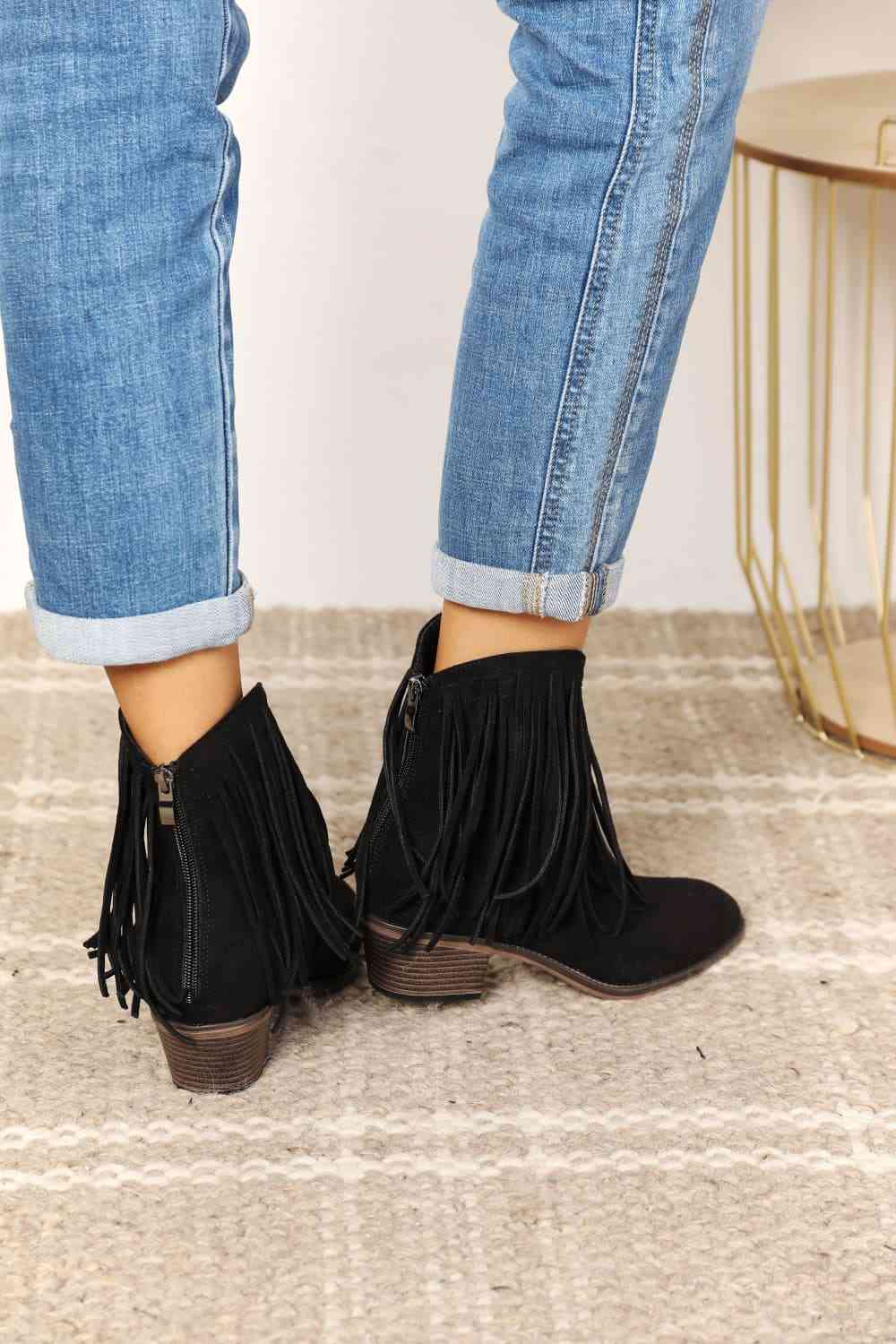 Fringe Ankle Boots in Black