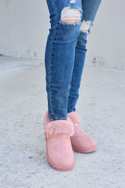 Pink Furry Thermal Ankle Boots