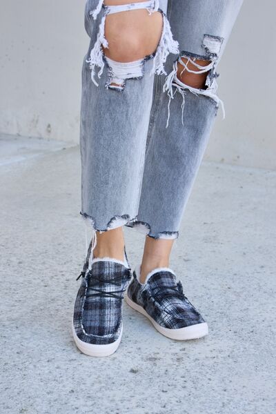 Plaid Plush Flat Sneakers