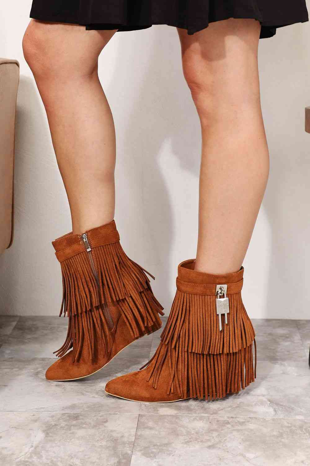 Fringe Wedge Boots