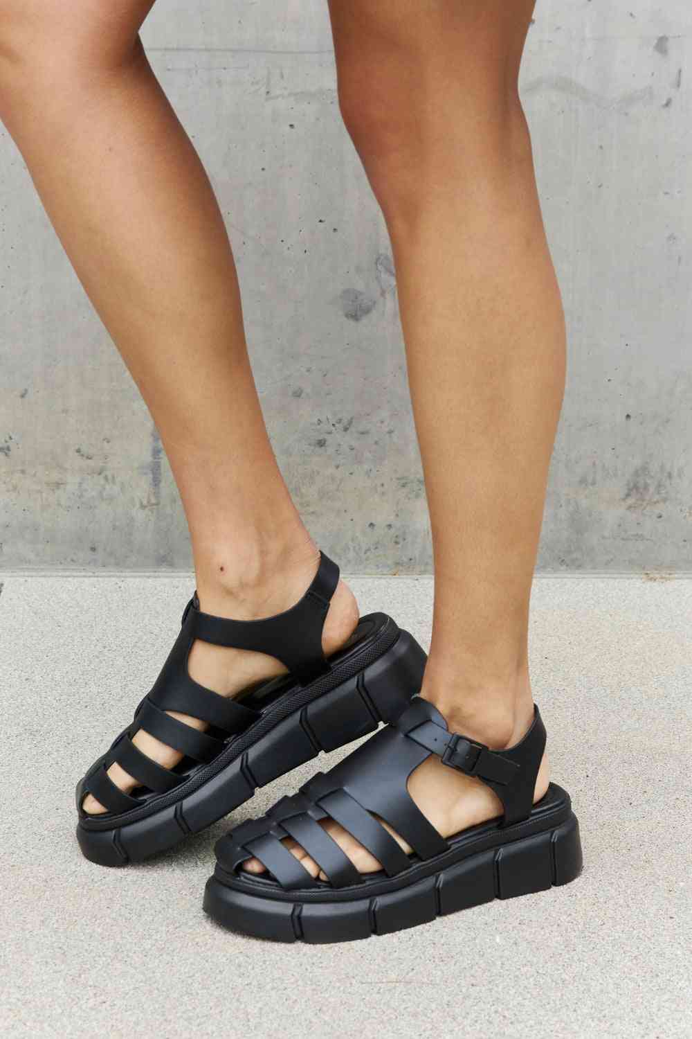 Platform Cage Strap Sandal in Black