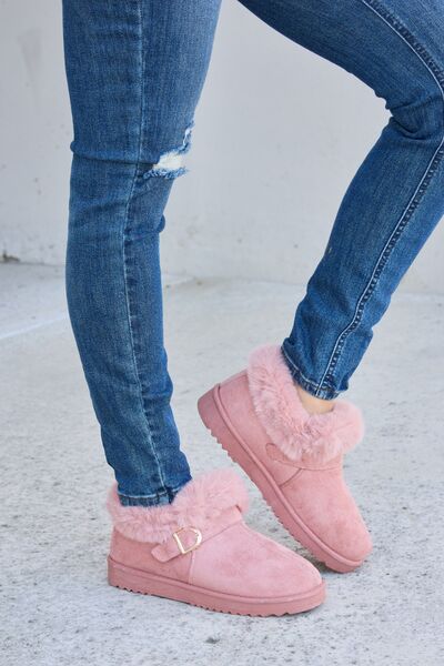 Pink Furry Thermal Ankle Boots