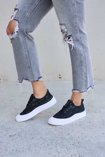 Sequin Lace-Up Platform Sneakers