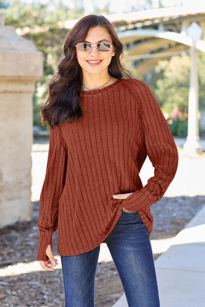 Round Neck Long Sleeve Knit Top