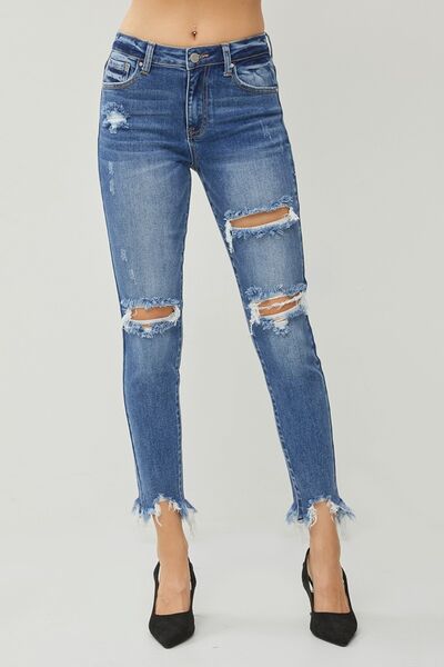 Frayed Hem Slim Jeans