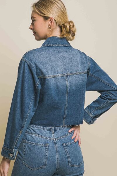 Raw Hem Cropped Denim Jacket