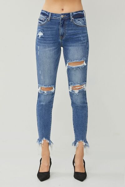 Frayed Hem Slim Jeans