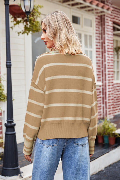 Striped Johnny Collar Sweater