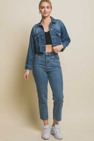 Raw Hem Cropped Denim Jacket