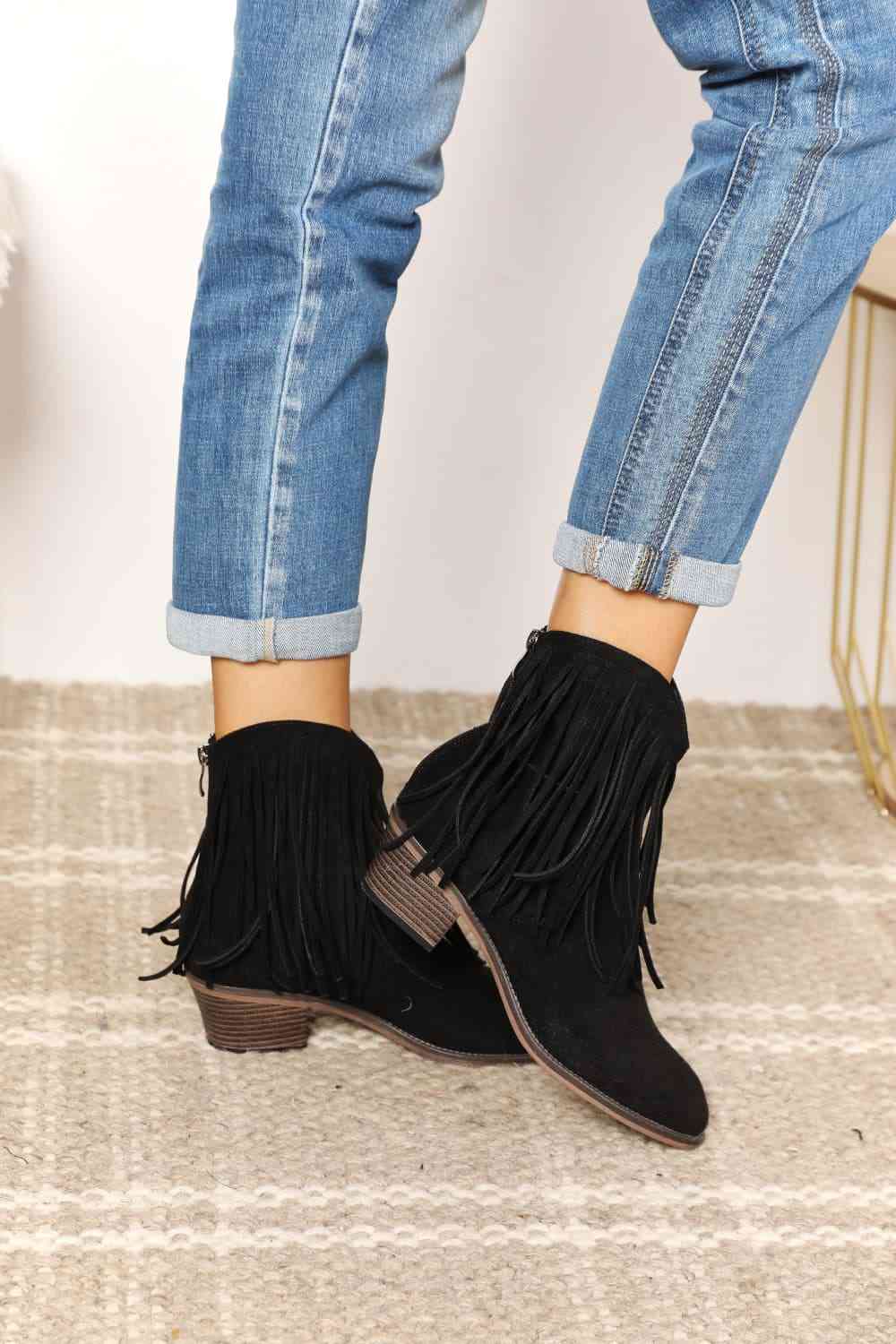 Fringe Ankle Boots in Black