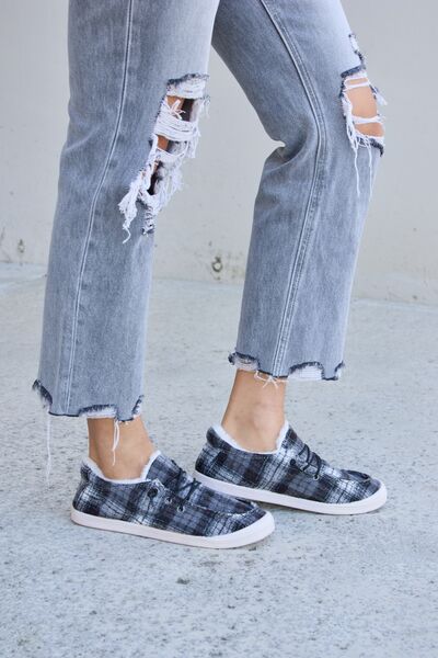 Plaid Plush Flat Sneakers