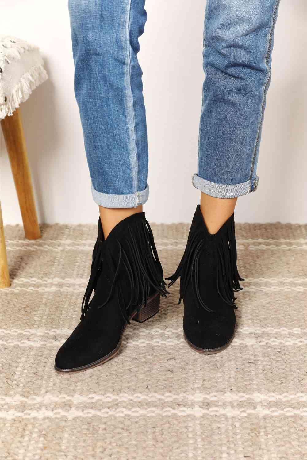 Fringe Ankle Boots in Black