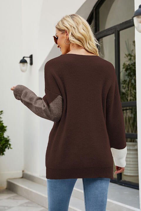 Color Block Round Neck Sweater