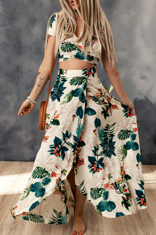 Tropical Crop Top and Maxi Skirt Set