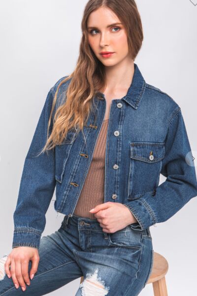 Raw Hem Cropped Denim Jacket