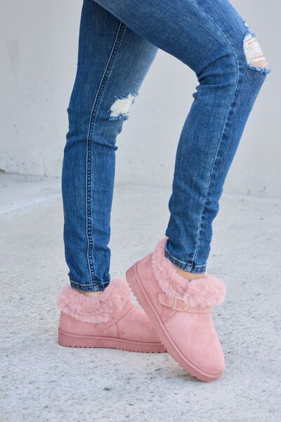 Pink Furry Thermal Ankle Boots