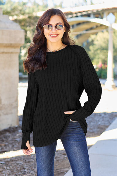 Round Neck Long Sleeve Knit Top