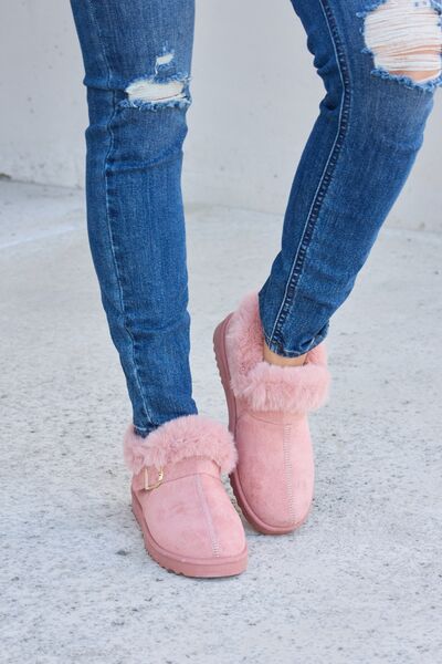 Pink Furry Thermal Ankle Boots