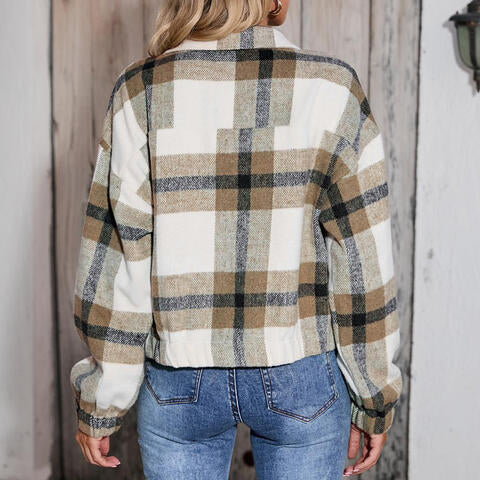 Plaid Zip-Up Collared Jacket