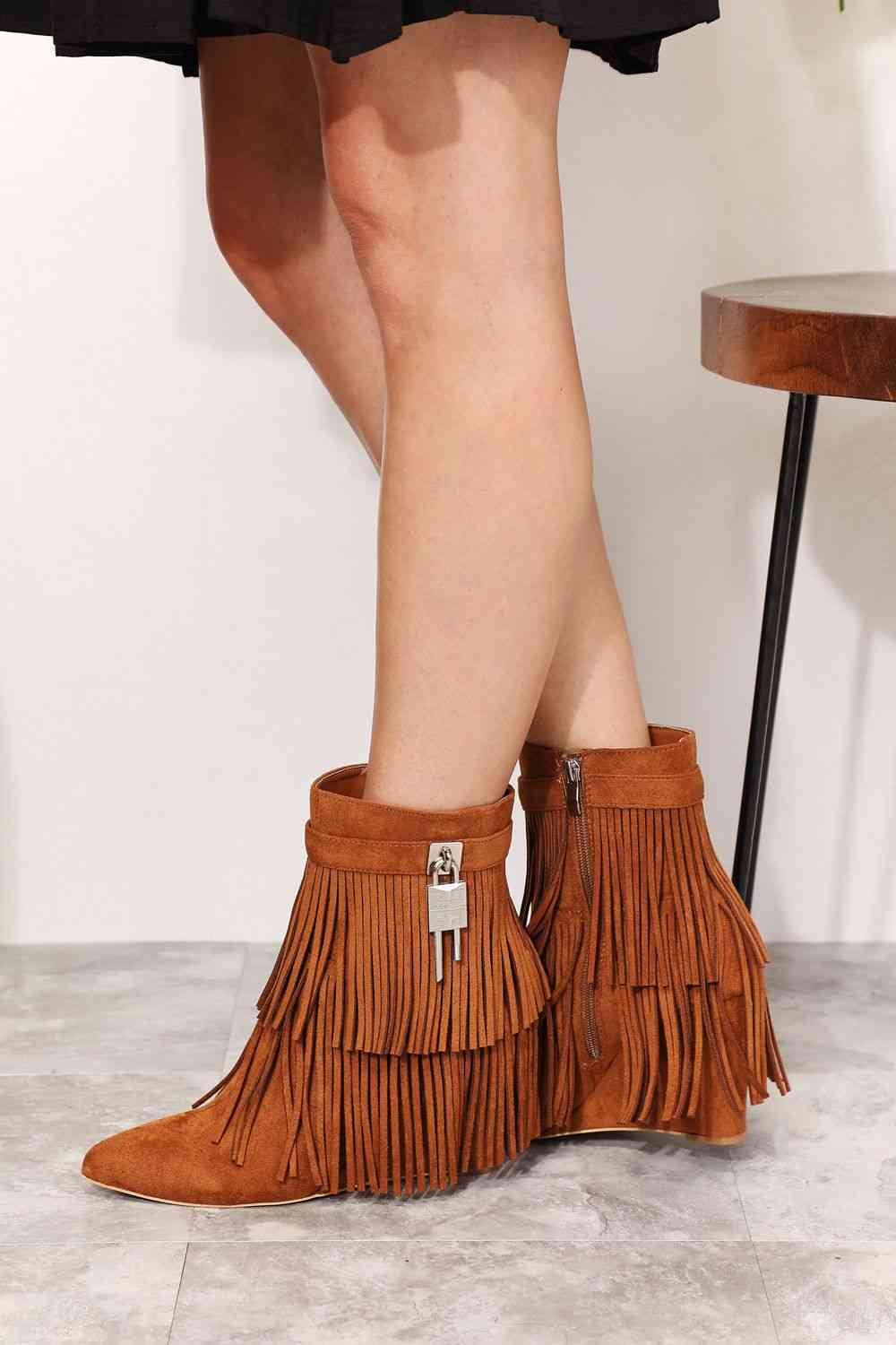 Fringe Wedge Boots