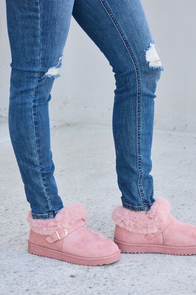 Pink Furry Thermal Ankle Boots