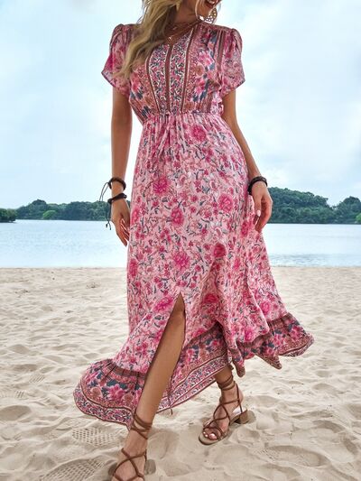 Floral Slit V-Neck Maxi Dress