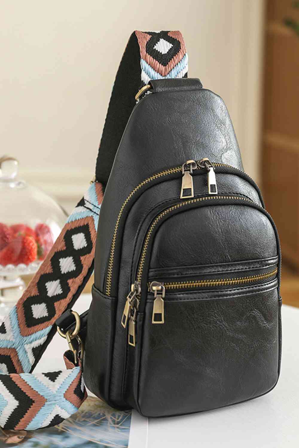 Faux Leather Sling Backpack