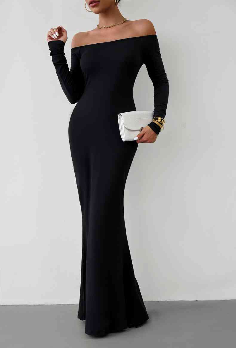 Off-Shoulder Long Sleeve Maxi Dress