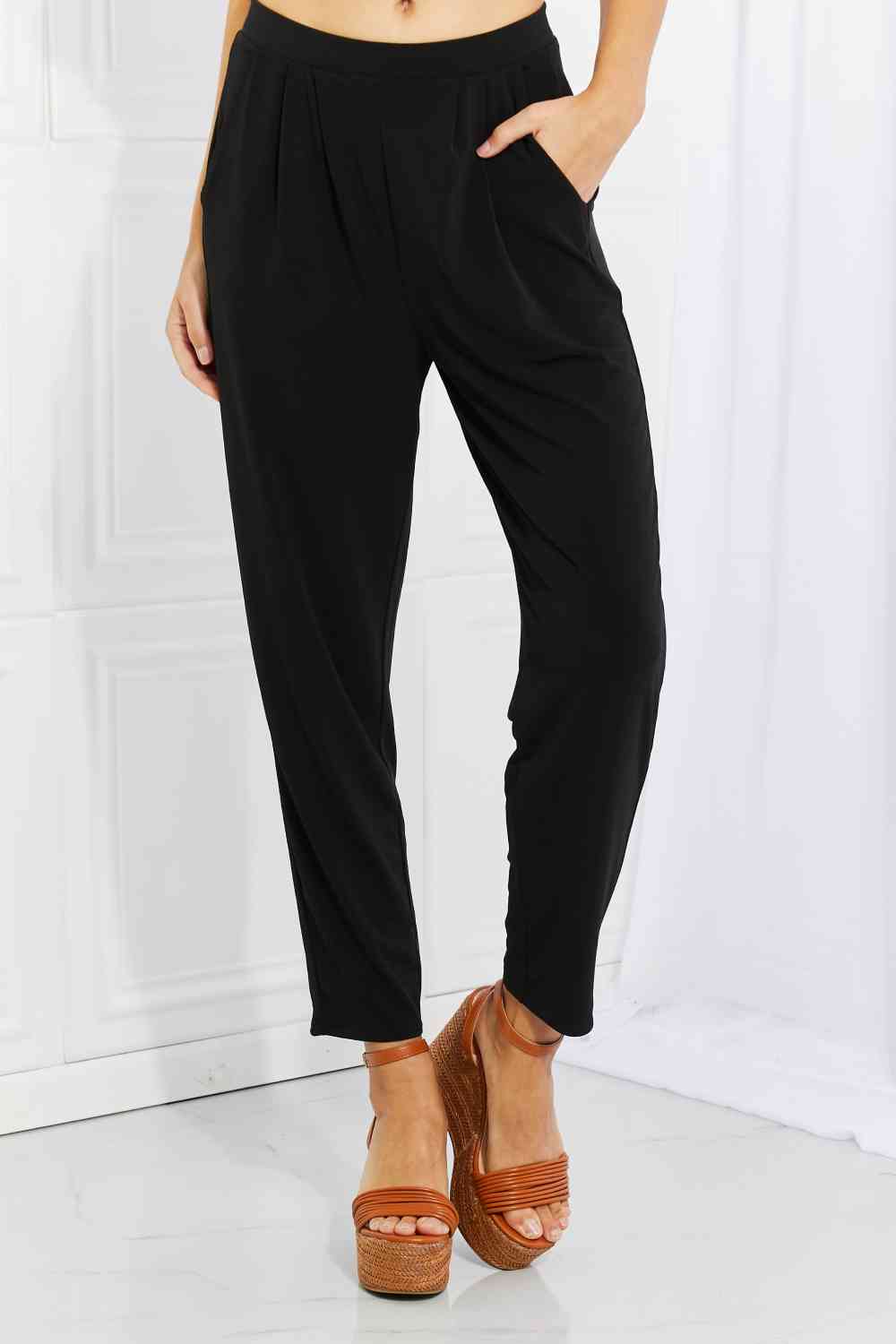 Pleated High Waist Pants with Side Pockets