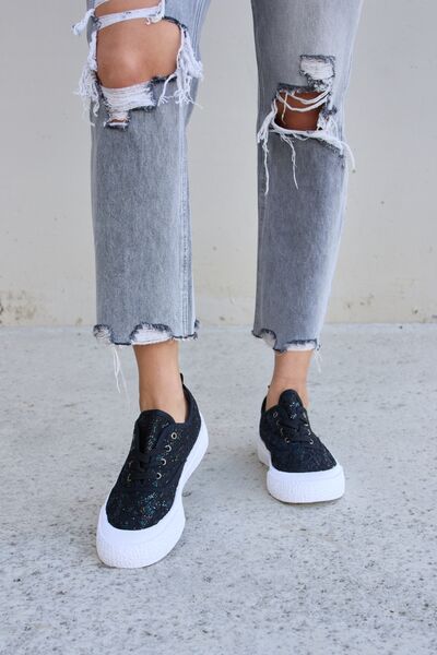 Sequin Lace-Up Platform Sneakers