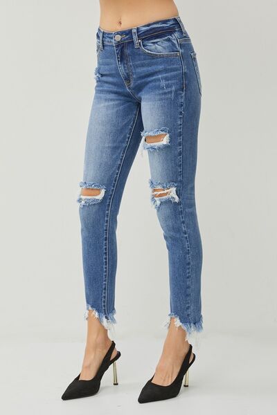 Frayed Hem Slim Jeans