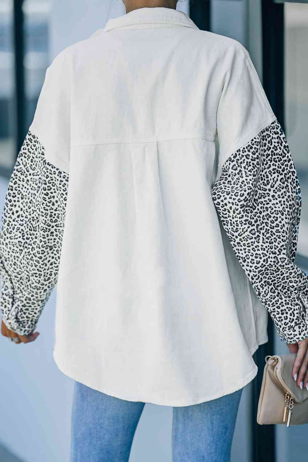 Double Take Leopard Contrast Denim Top