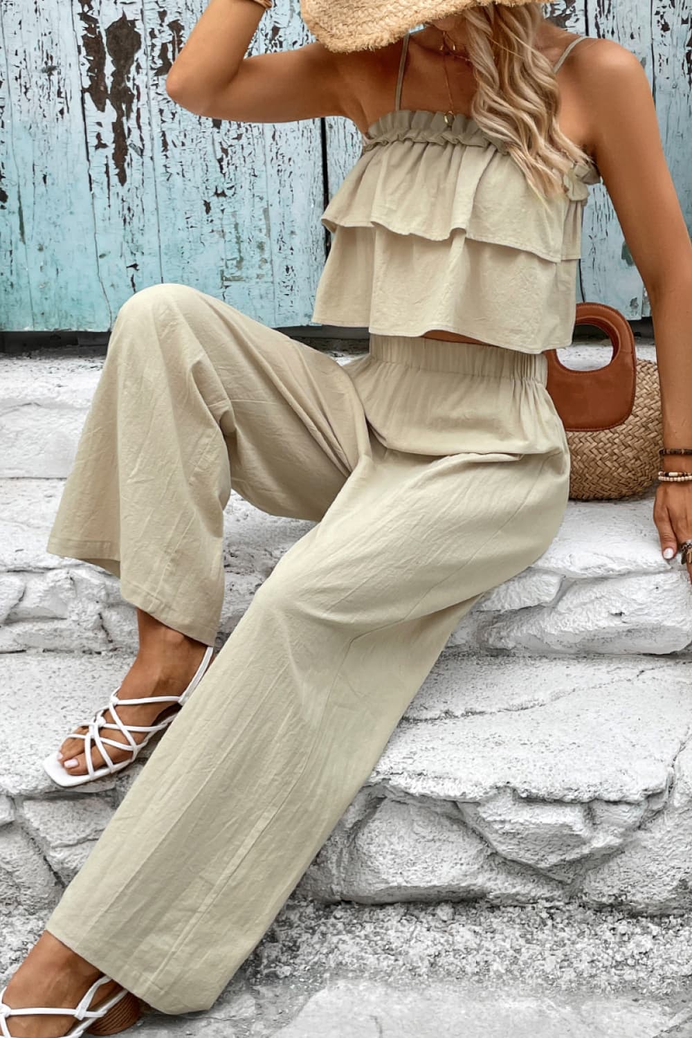 Frill Trim Wide Leg Pants Set