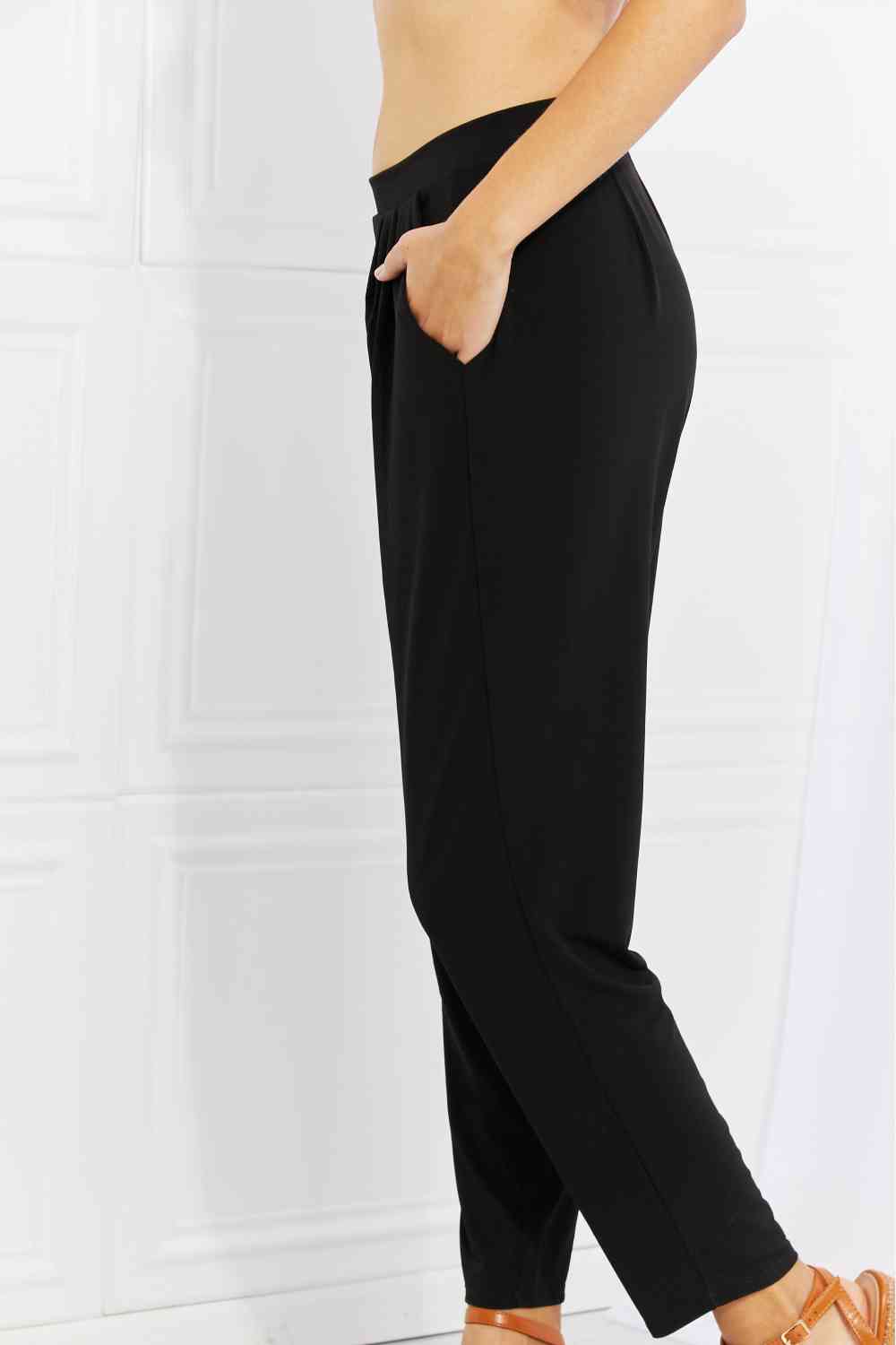 Pleated High Waist Pants with Side Pockets